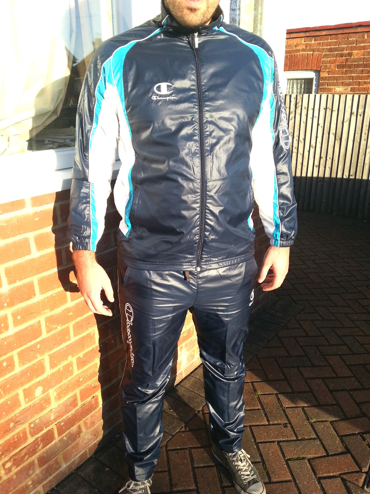 mens shiny tracksuit bottoms