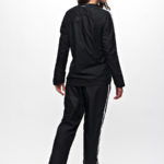 Shiny Adidas Performance Tracksuit Black with White Stripes Rear View