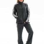 Shiny Adidas Performance Tracksuit in Black Front View