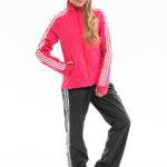 Shiny Adidas Performance Tracksuit Red and Black Front View