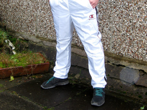 Shiny Champion Trackpants in White Front View