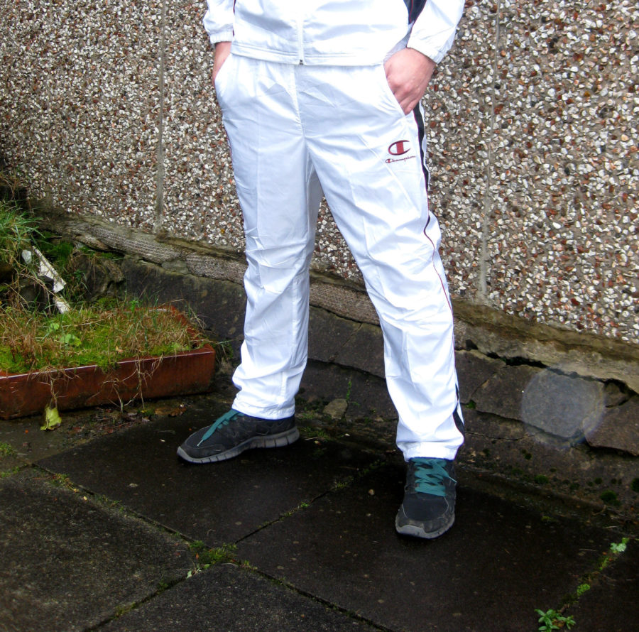 Shiny Champion Trackpants in White Front View