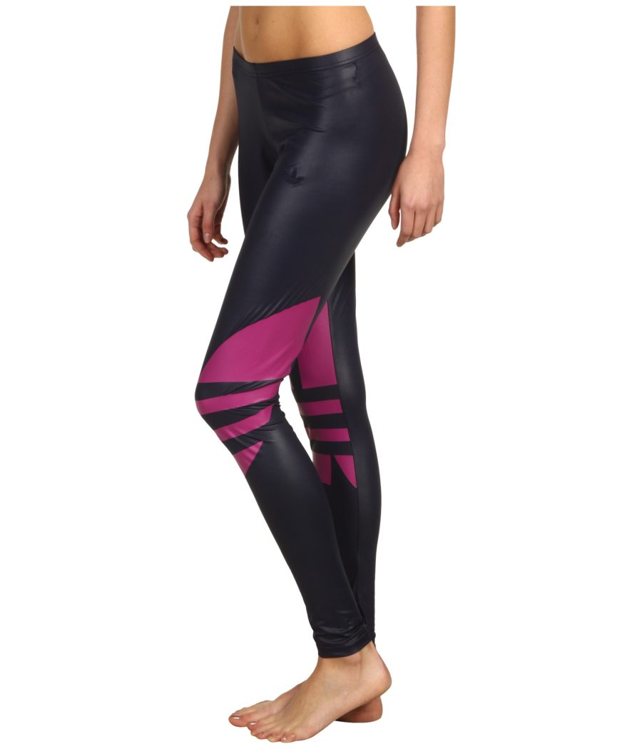 Shiny Adidas Liquid Leggings Black & Pink Side View
